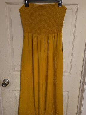 NAK Mustard Yellow Strapless Smocked Maxi Jumpsuit